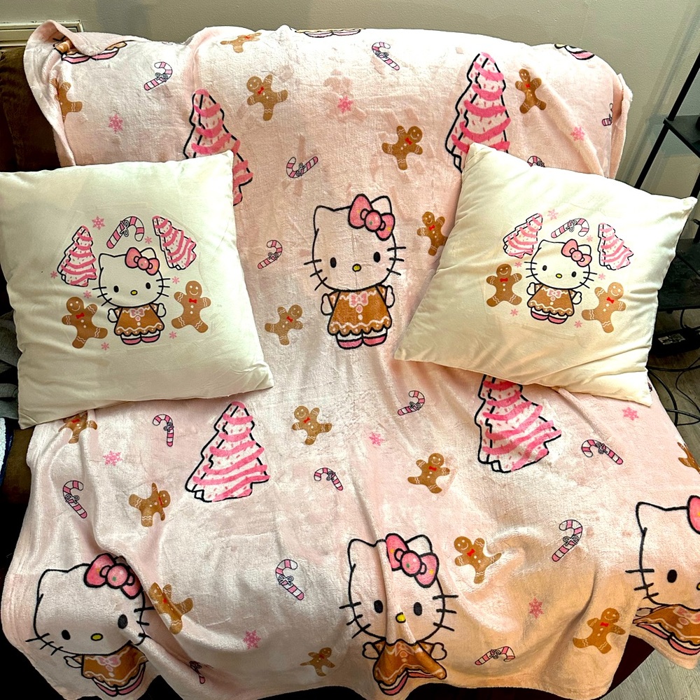 Hello Kitty Gingerbread Blanket and pillow set